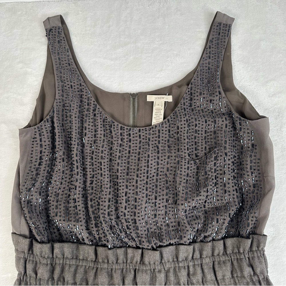 J Crew "Aurelia" Beaded Silk Couplet Sleeveless Cocktail Dress Gray Size 8 NEW - Picture 2 of 10